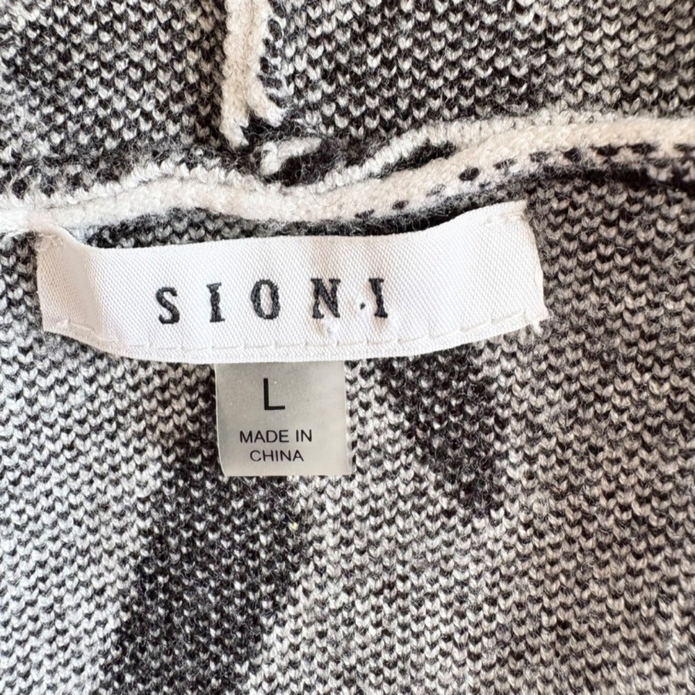 Sioni Womens‎ Black White Abstract Animal Print Hooded Knit Vest Cardigan Large - Picture 3 of 10